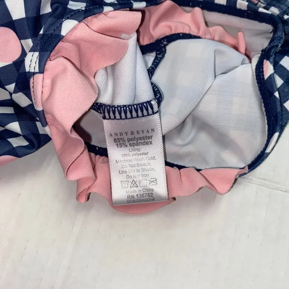 Andy & Evan Blue White Plaid Pink Ruffled One Piece Swim Bathing Suit Size 4T